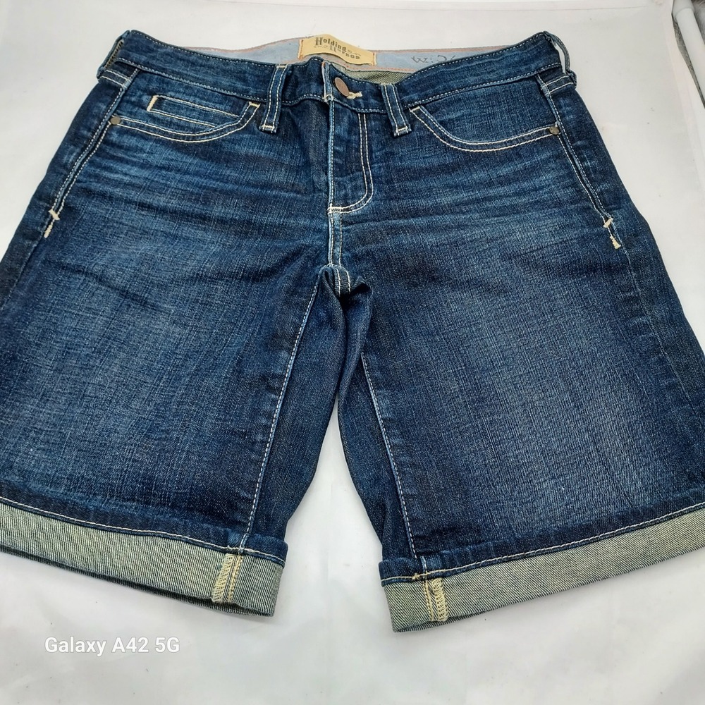 Holding Horses Anthropologie Boy Short Denim Jeans Dark Wash‎ Cuffed Size 26